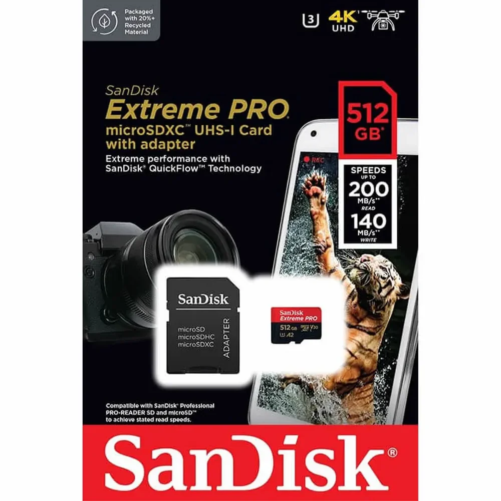 SANDISK MicroSDXC Extreme Pro 512GB 200MBs A2 C10 V30 UHS-I-3